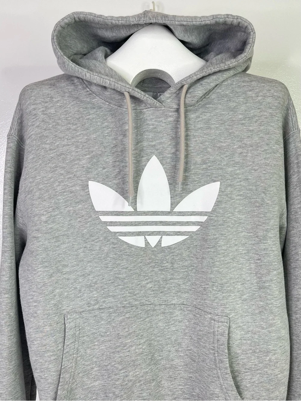 Adidas Originals Hoodie Mens L Gray Heather Trefoil Logo Pullover Sweatshirt